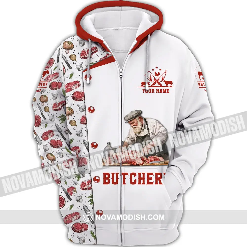 Unisex Shirt Custom Name Butchery Gift For Butcher Meat T-Shirt Zipper Hoodie / S