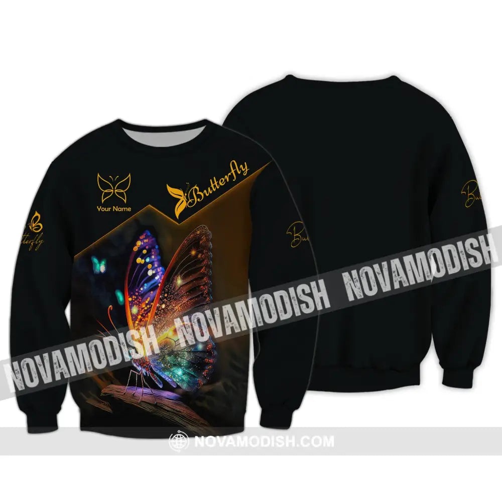 Unisex Shirt Custom Name Butterfly T-Shirt 3D Gift For Lover Long Sleeve / S