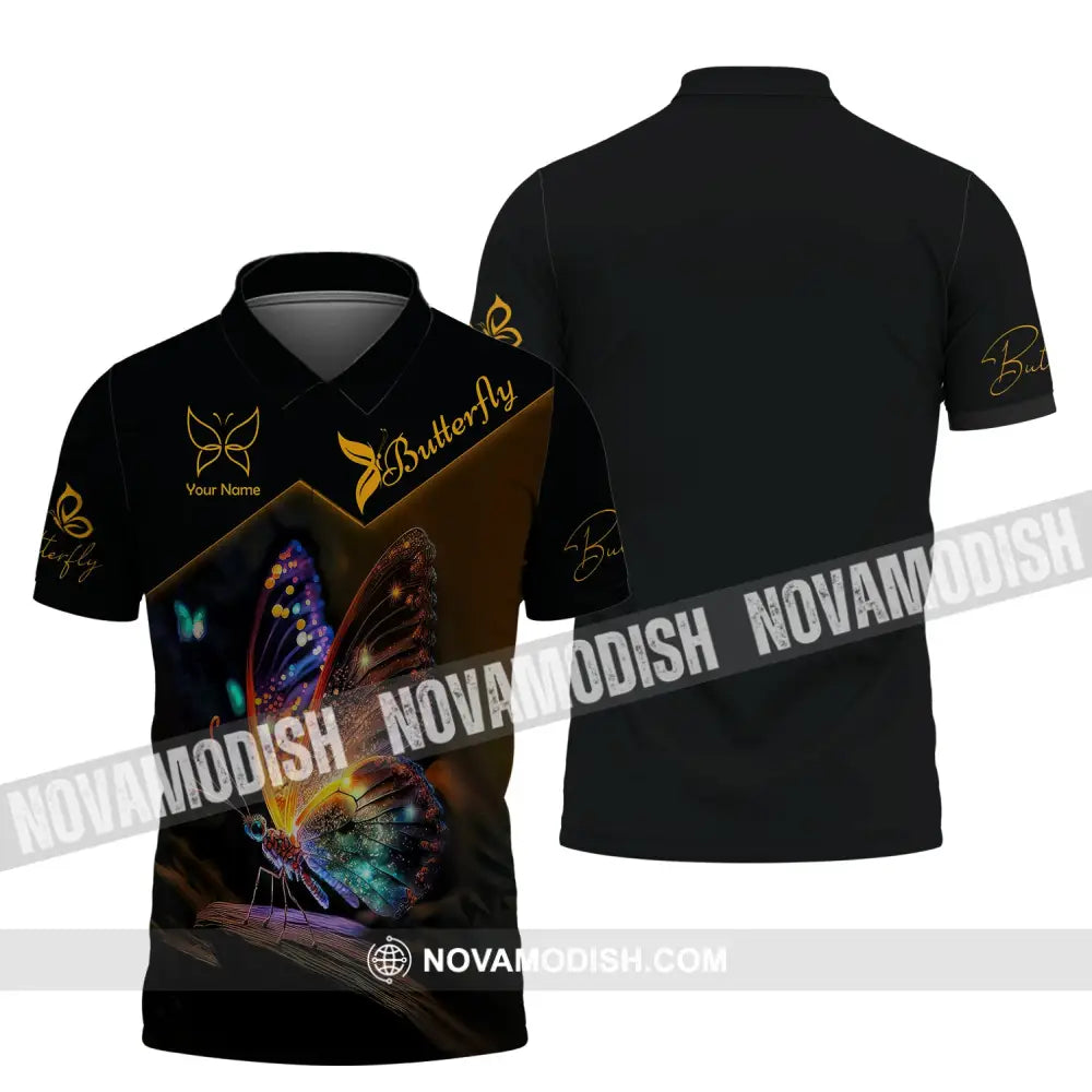 Unisex Shirt Custom Name Butterfly T-Shirt 3D Gift For Lover Polo / S