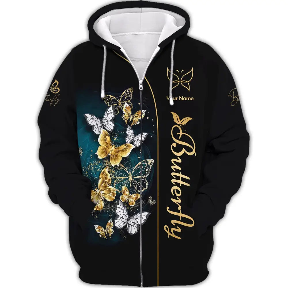 Unisex Shirt Custom Name Butterfly T-Shirt 3D Gift Zipper Hoodie / S