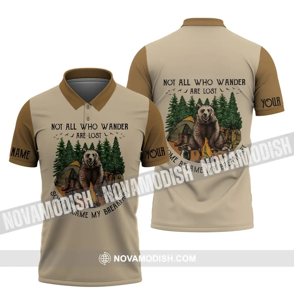 Unisex Shirt - Custom Name Shirt - Camping Bear Not All Who Wander Are Lost Some Became My Breakfast Polo Shirt / S