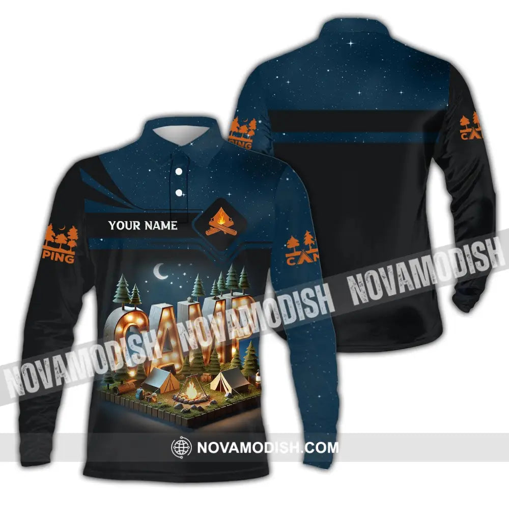 Unisex Shirt Custom Name Camping Gift For Lover Long Sleeve Polo / S T-Shirt
