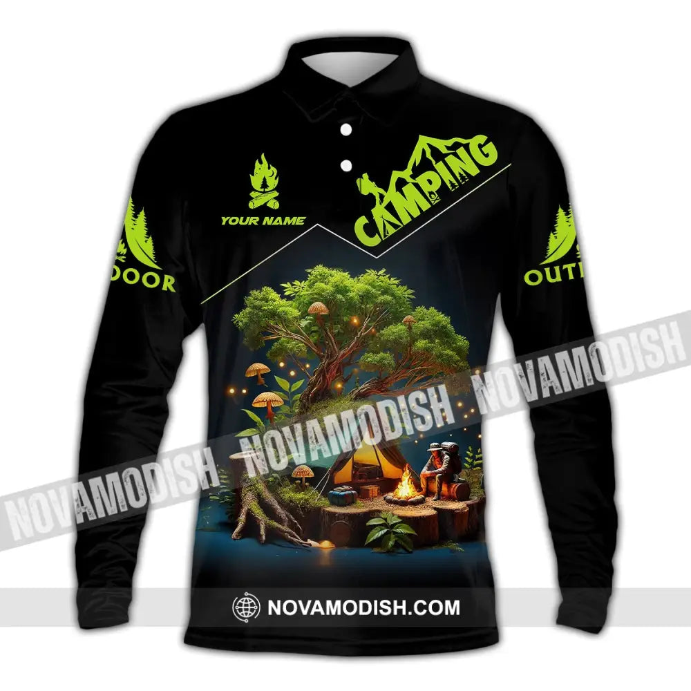 Unisex Shirt Custom Name Camping Gift For Lover Long Sleeve Polo / S T-Shirt