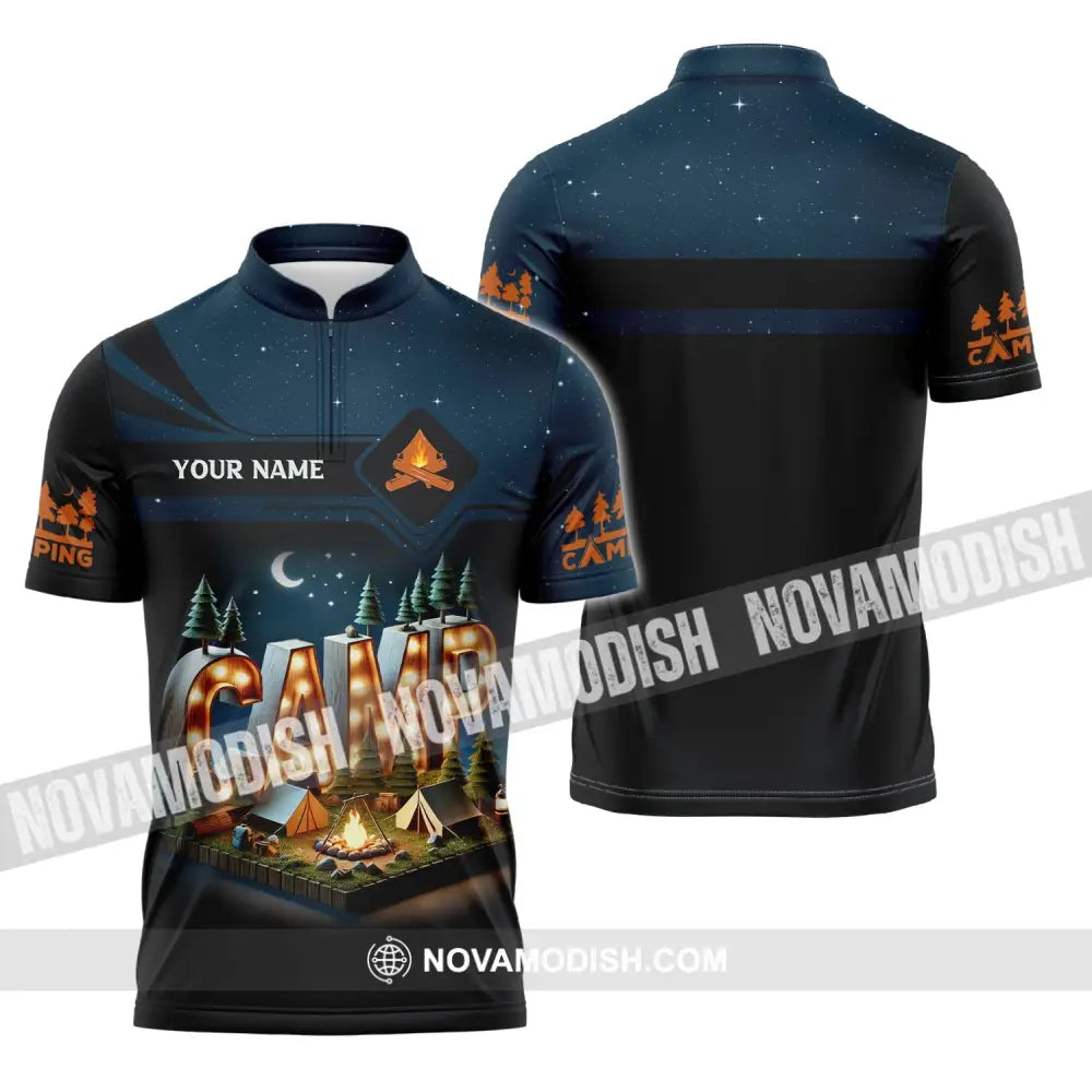 Unisex Shirt Custom Name Camping Gift For Lover Zipper Polo / S T-Shirt