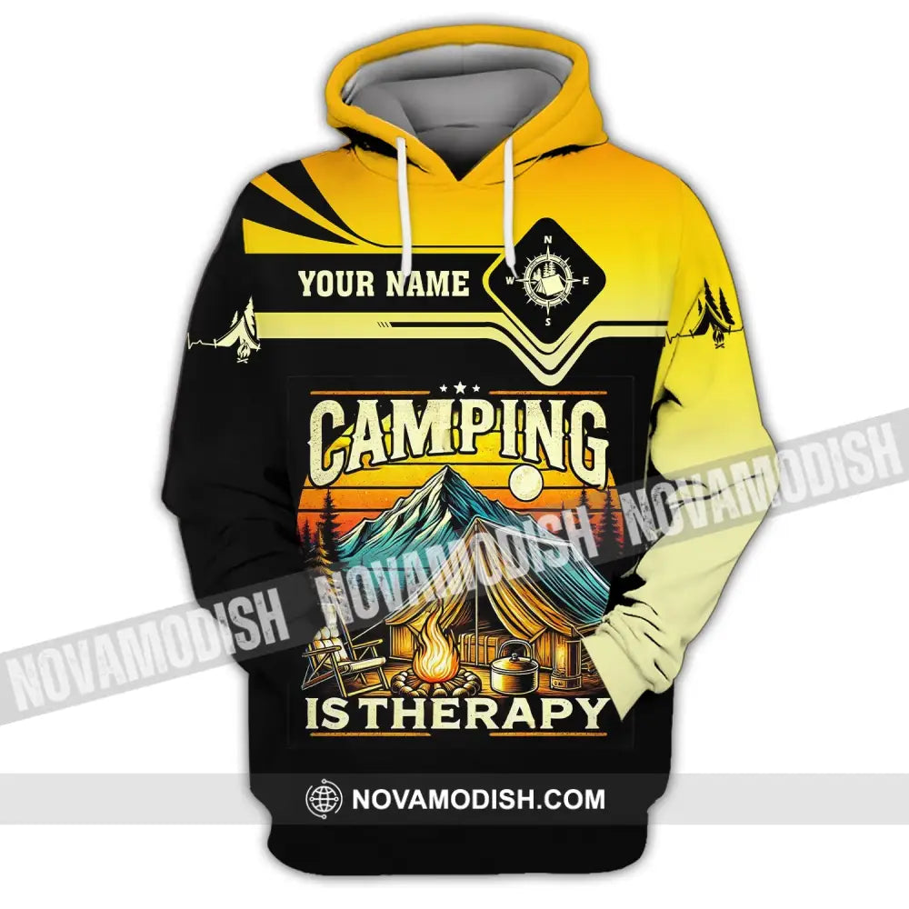 Unisex Shirt Custom Name Camping Is Therapy Hoodie Polo / S T-Shirt