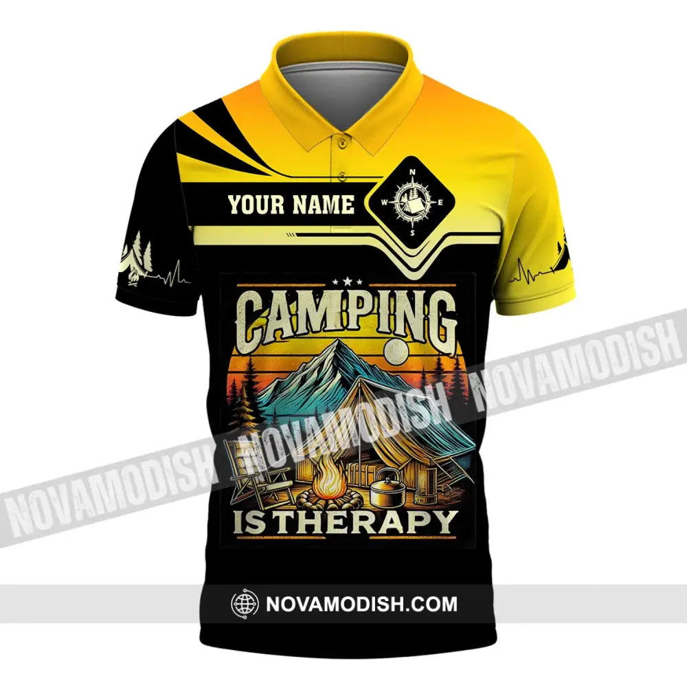 Unisex Shirt Custom Name Camping Is Therapy Hoodie Polo / S T-Shirt