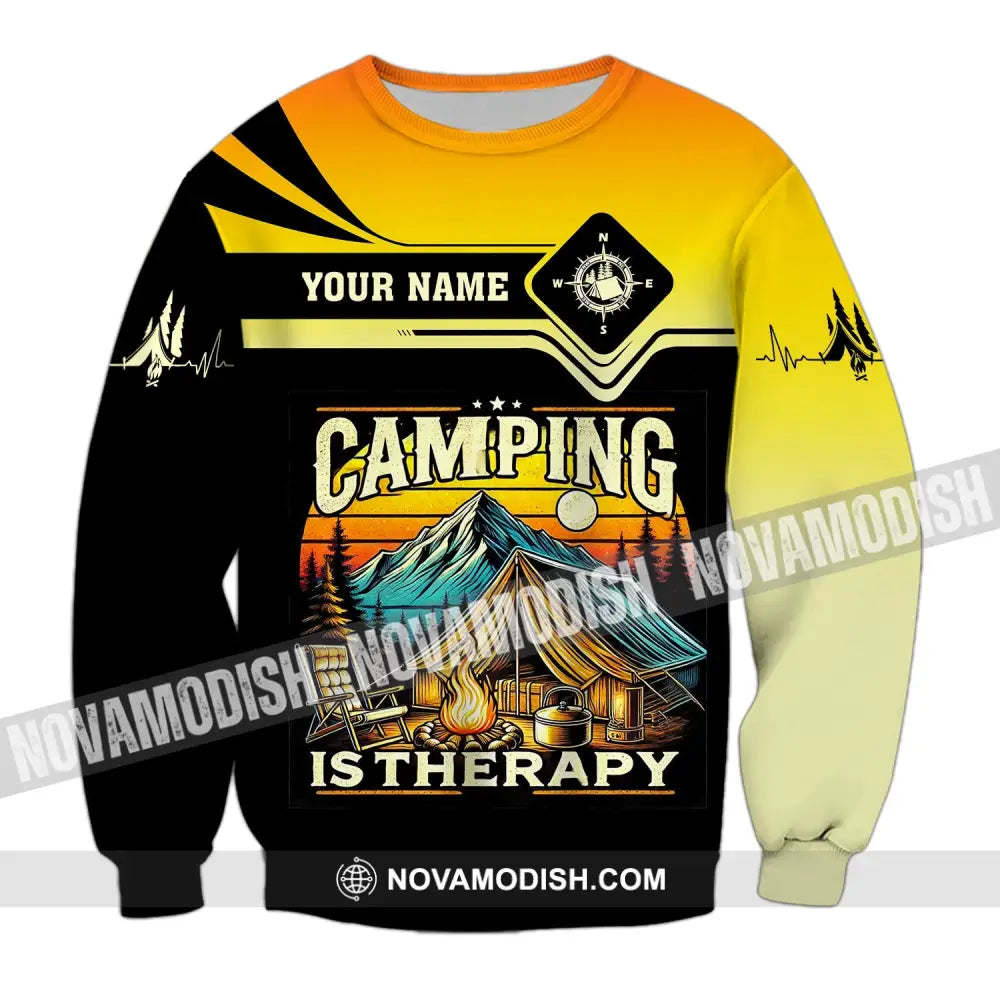 Unisex Shirt Custom Name Camping Is Therapy Hoodie Polo T-Shirt