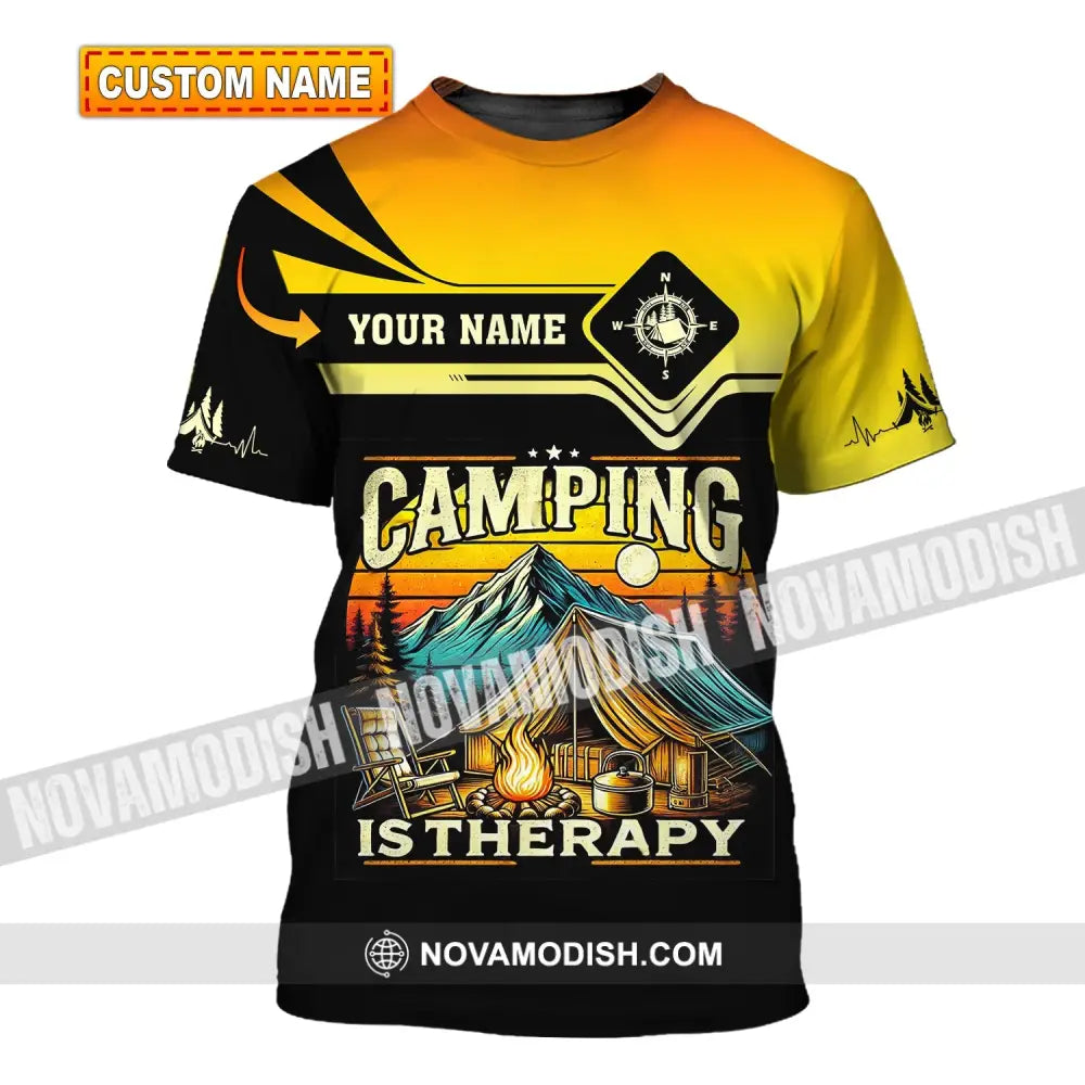 Unisex Shirt Custom Name Camping Is Therapy Hoodie Polo T-Shirt