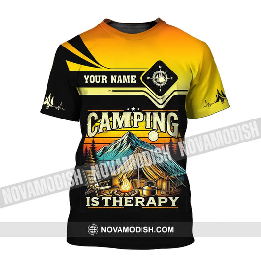 Unisex Shirt Custom Name Camping Is Therapy Hoodie Polo T-Shirt / S T-Shirt