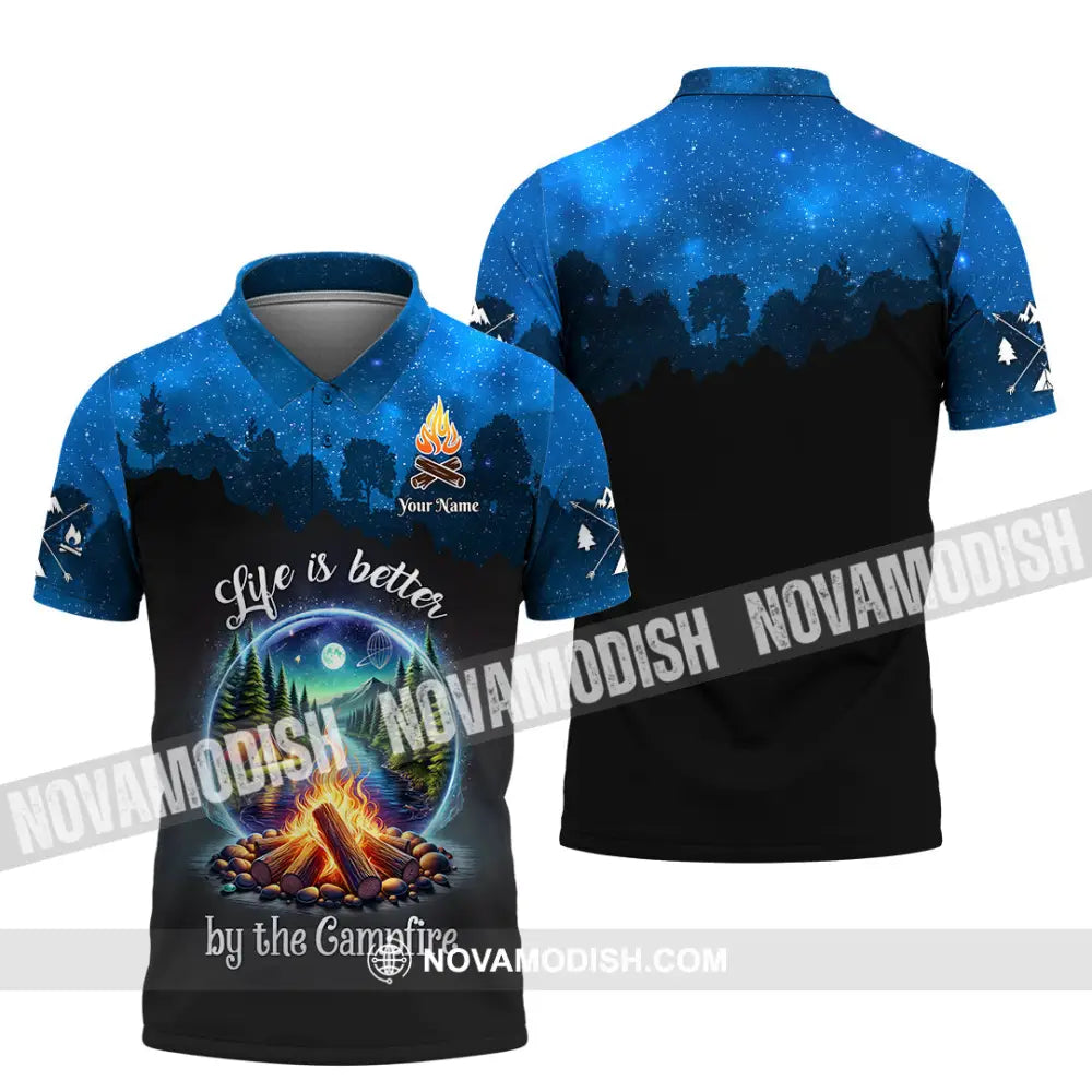 Unisex Shirt Custom Name Camping Polo Long Sleeve Campfire T-Shirt / S T-Shirt