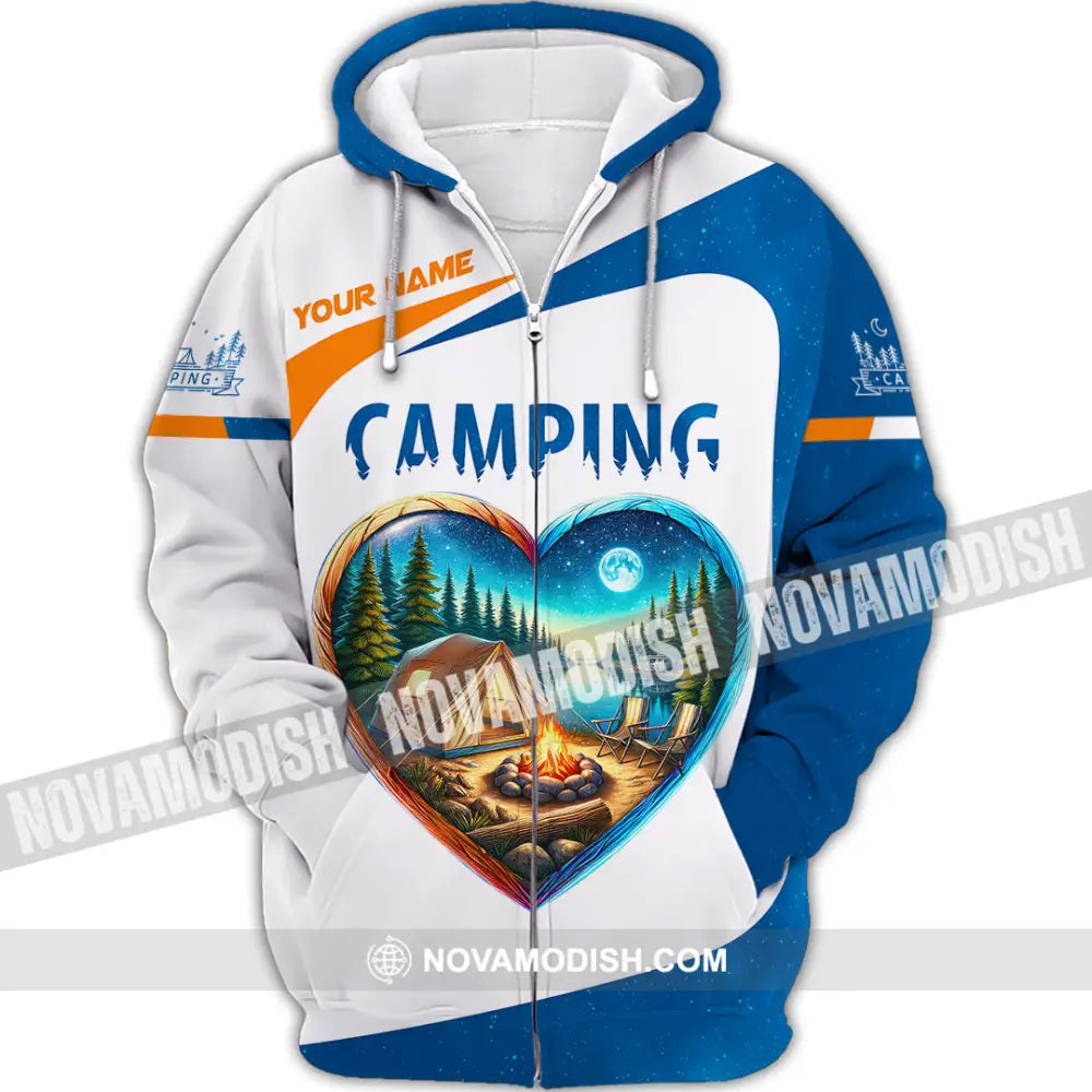 Unisex Shirt Custom Name Camping Polo Long Sleeve Love T-Shirt Zipper Hoodie / S T-Shirt