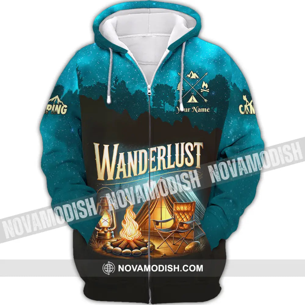 Unisex Shirt Custom Name Camping Wanderlust Polo Long Sleeve Love T-Shirt Zipper Hoodie / S T-Shirt