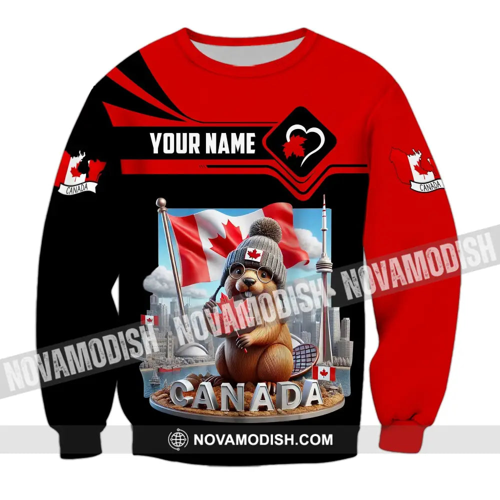 Unisex Shirt - Custom Name Canada Icons Long Sleeve / S T-Shirt