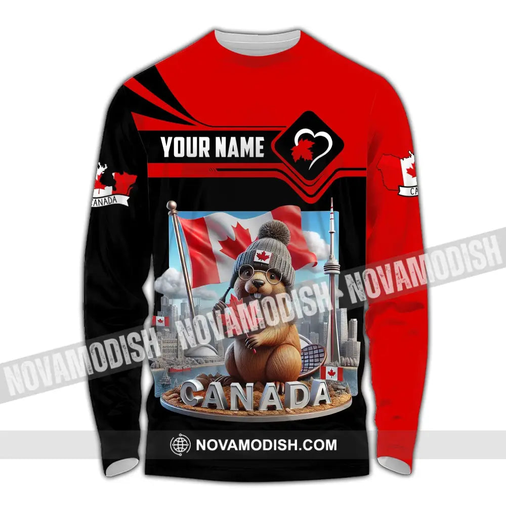 Unisex Shirt - Custom Name Canada Icons Long Sleeve / S T-Shirt