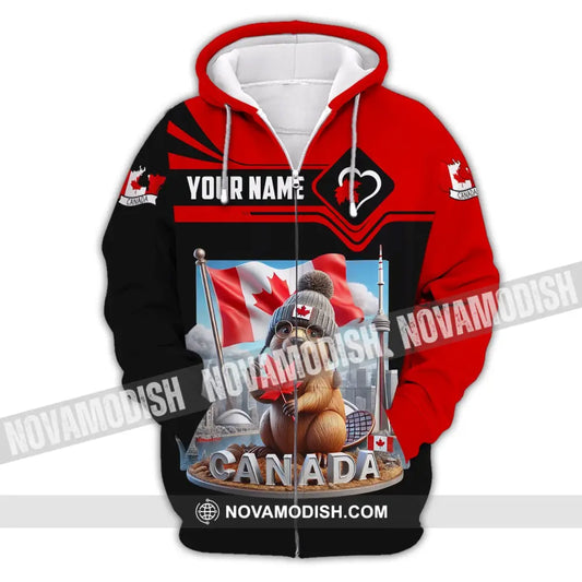 Unisex Shirt - Custom Name Canada Icons Zipper Hoodie / S T-Shirt