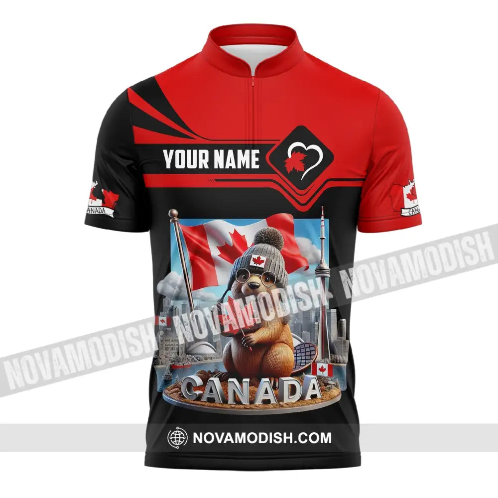 Unisex Shirt - Custom Name Canada Icons Zipper Polo / S T-Shirt