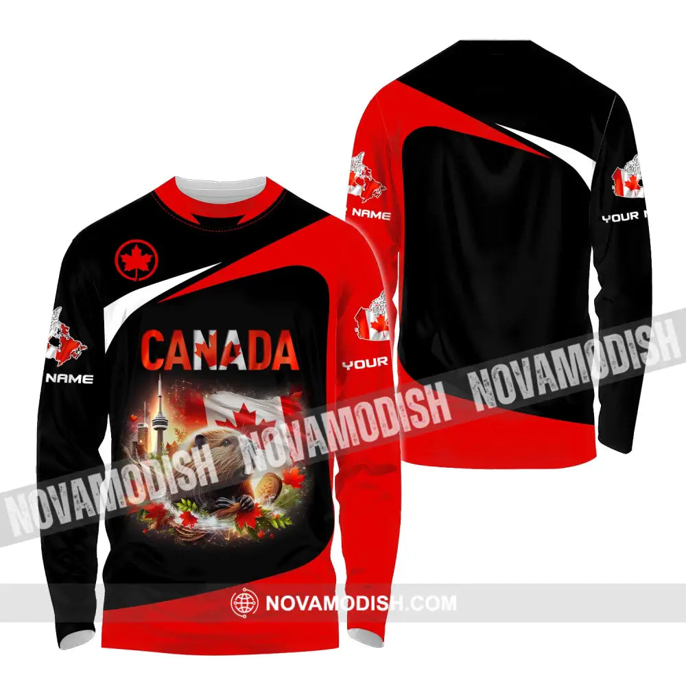 Unisex Shirt Custom Name Canada Long Sleeve Polo Lover Gift / S T-Shirt