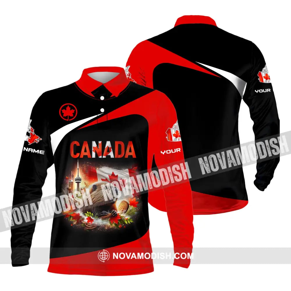 Unisex Shirt Custom Name Canada Long Sleeve Polo Lover Gift / S T-Shirt