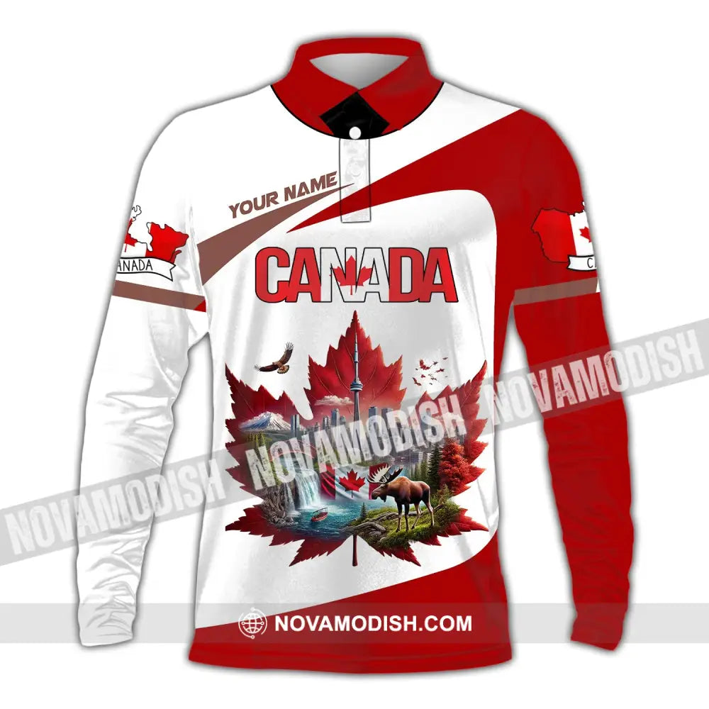 Unisex Shirt Custom Name Canada Love T-Shirt Long Sleeve Polo / S T-Shirt