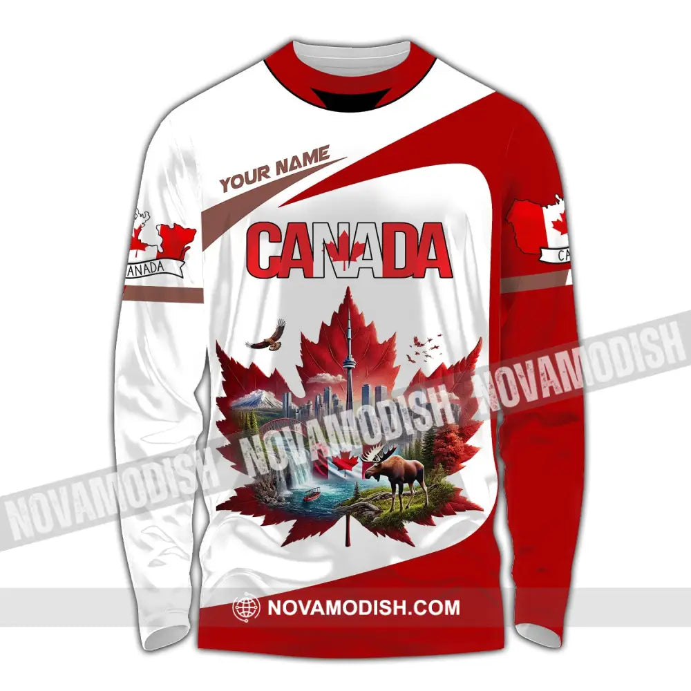 Unisex Shirt Custom Name Canada Love T-Shirt Long Sleeve / S T-Shirt