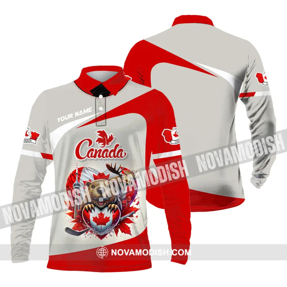 Unisex Shirt Custom Name Canada Lover Polo Long Sleeve Canadian Gift / S T-Shirt