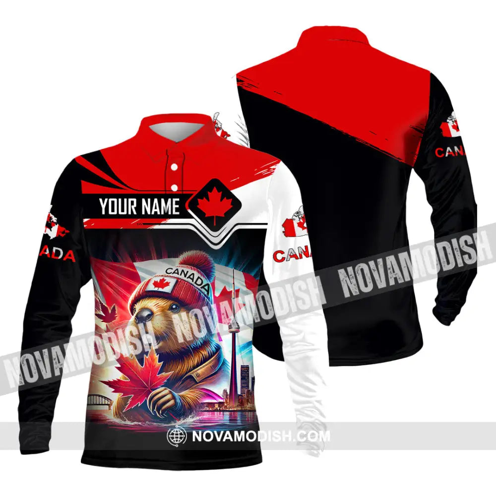 Unisex Shirt Custom Name Canada Lover Polo Long Sleeve Canadian Gift / S T-Shirt