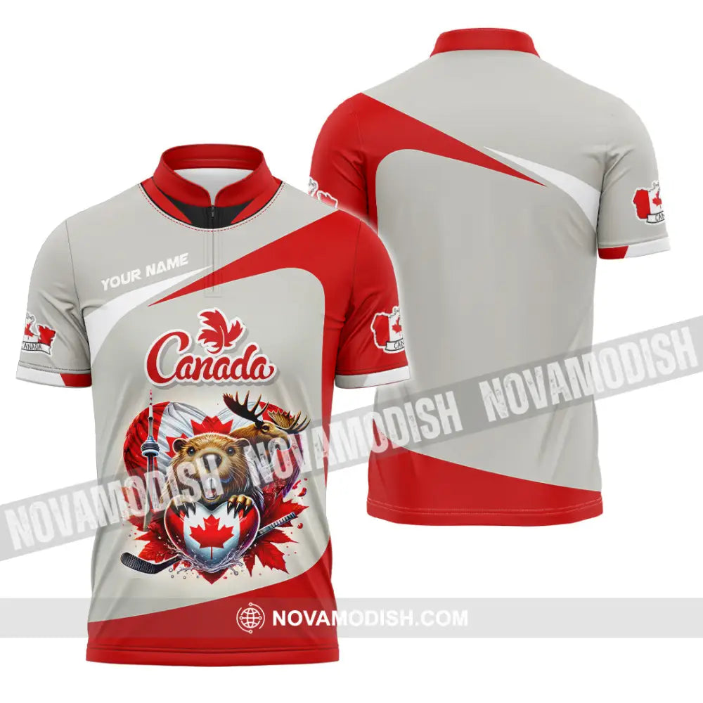 Unisex Shirt Custom Name Canada Lover Polo Long Sleeve Canadian Gift Zipper / S T-Shirt