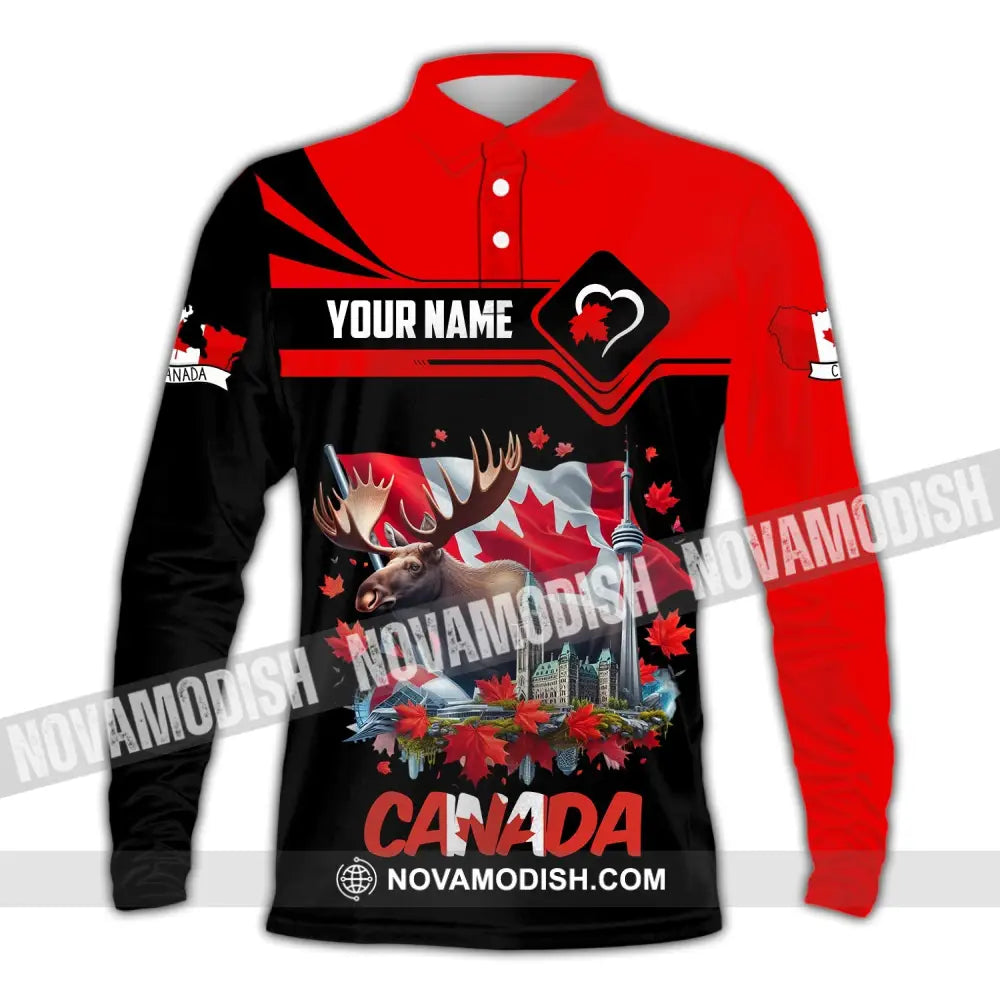 Unisex Shirt Custom Name Canada Polo Long Sleeve Gift / S T-Shirt