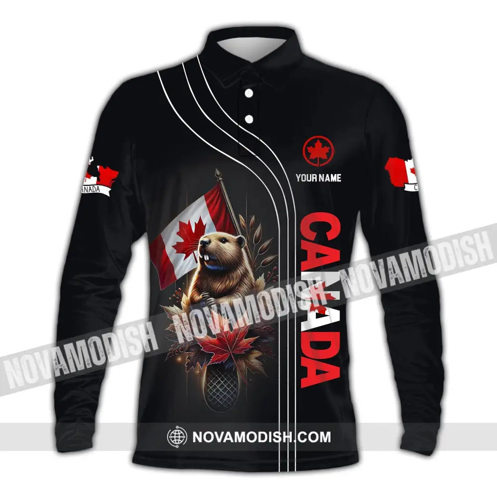 Unisex Shirt Custom Name Canada Polo Long Sleeve Gift / S T-Shirt