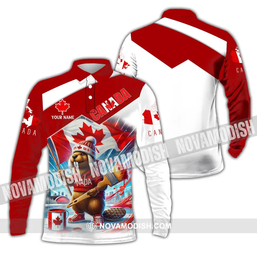 Unisex Shirt Custom Name Canada Polo Long Sleeve Gift / S T-Shirt