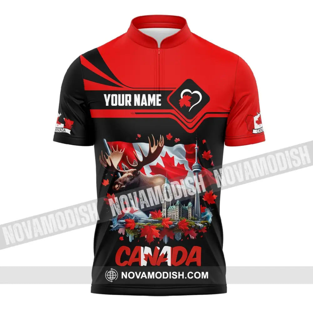 Unisex Shirt Custom Name Canada Polo Long Sleeve Gift Zipper / S T-Shirt