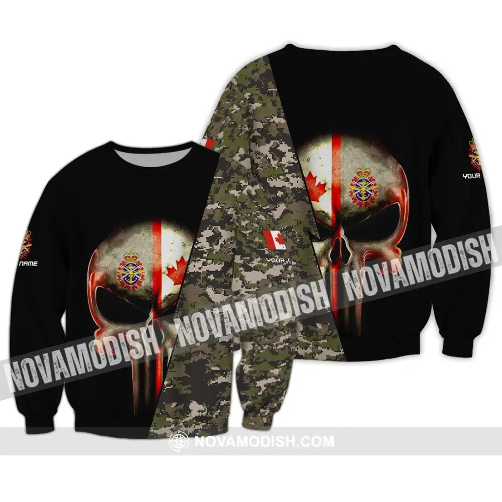 Unisex Shirt - Custom Name Shirt - Canadian Skull With Camouflage Pattern Long Sleeve / S T-shirt