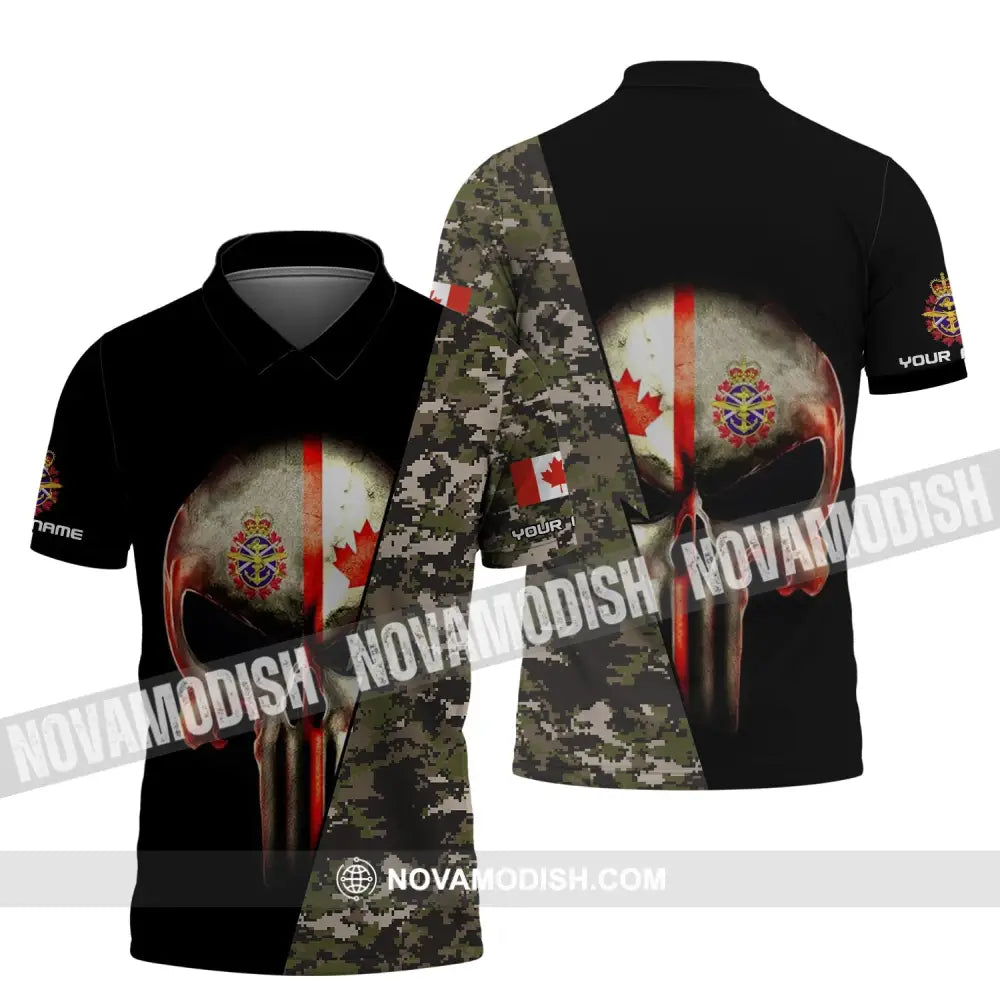 Unisex Shirt - Custom Name Shirt - Canadian Skull With Camouflage Pattern Polo Shirt / S T-shirt