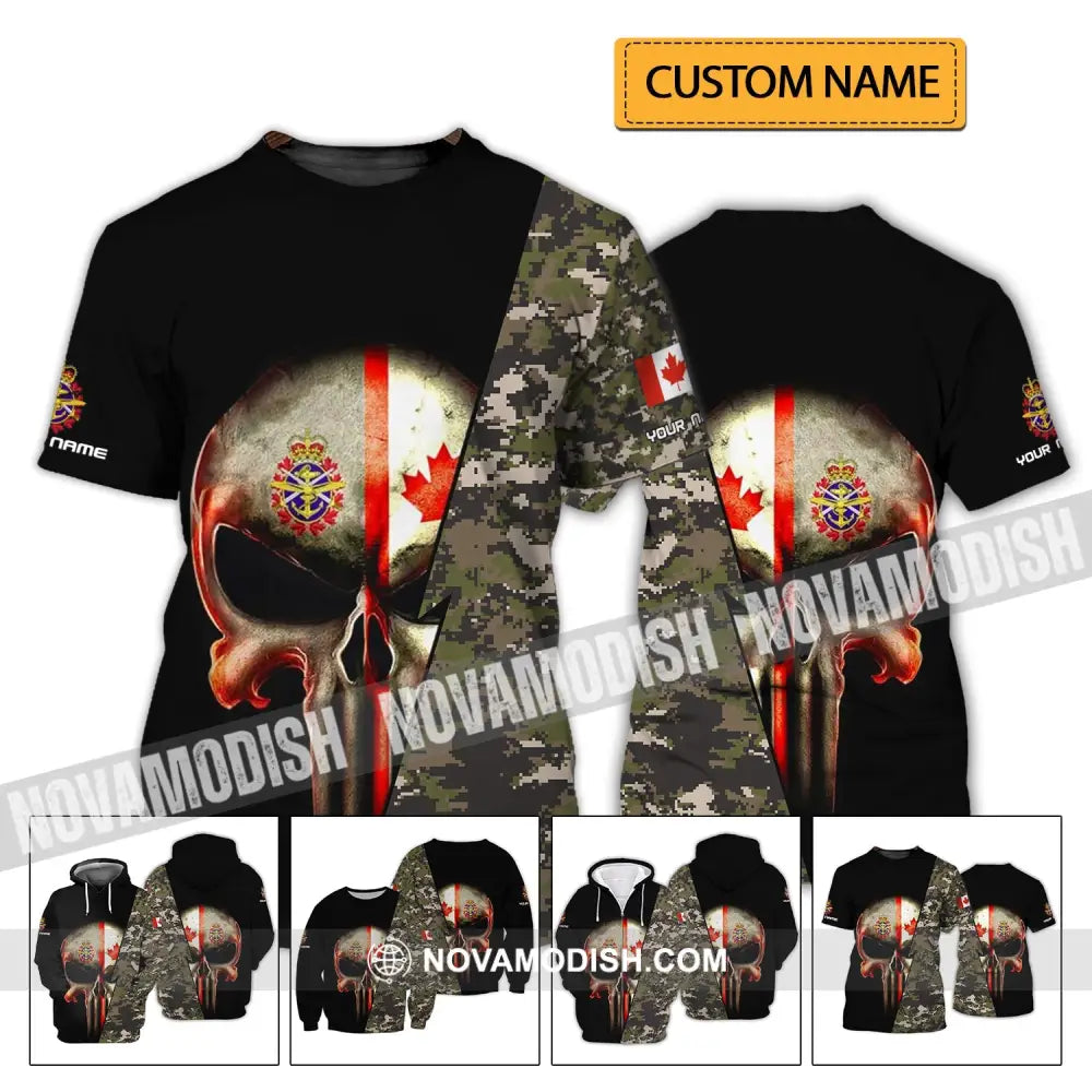 Unisex Shirt - Custom Name Shirt - Canadian Skull With Camouflage Pattern T-shirt