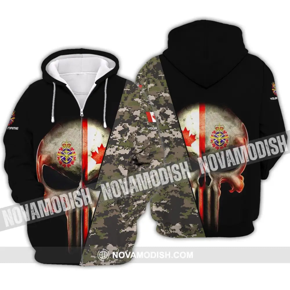 Unisex Shirt - Custom Name Shirt - Canadian Skull With Camouflage Pattern Zipper Hoodie / S T-shirt
