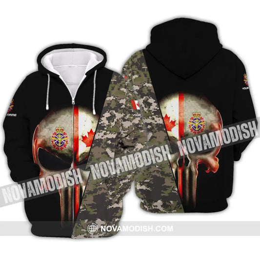 Unisex Shirt - Custom Name Shirt - Canadian Skull With Camouflage Pattern Zipper Hoodie / S T-shirt
