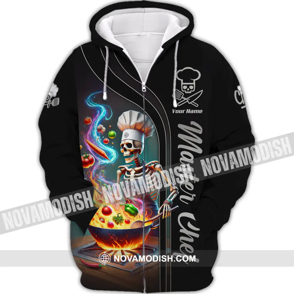 Unisex Shirt Custom Name Chef Apparel Polo Long Sleeve Cooking Love T-Shirt Zipper Hoodie / S