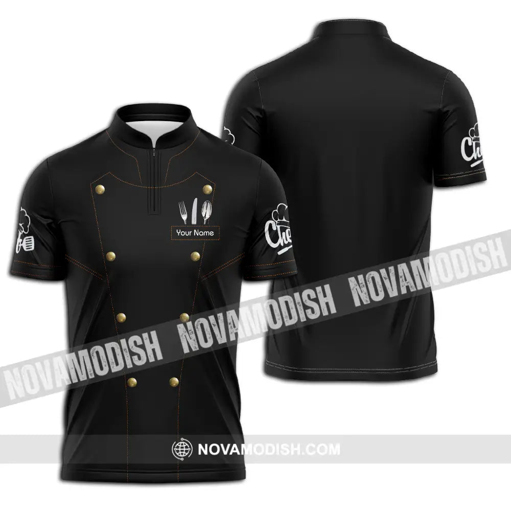Unisex Shirt - Custom Name Chef Shirt Basic Zipper Polo Shirt / S T-shirt