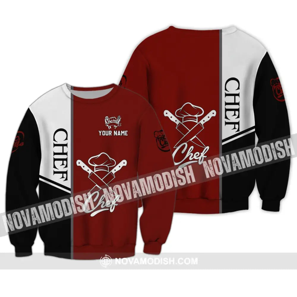Unisex Shirt - Custom Name Shirt - Chef Black White And Red Long Sleeve / S T-shirt