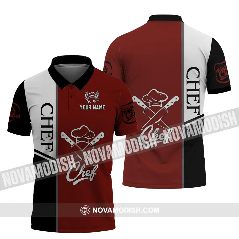 Unisex Shirt - Custom Name Shirt - Chef Black White And Red Polo Shirt / S T-shirt
