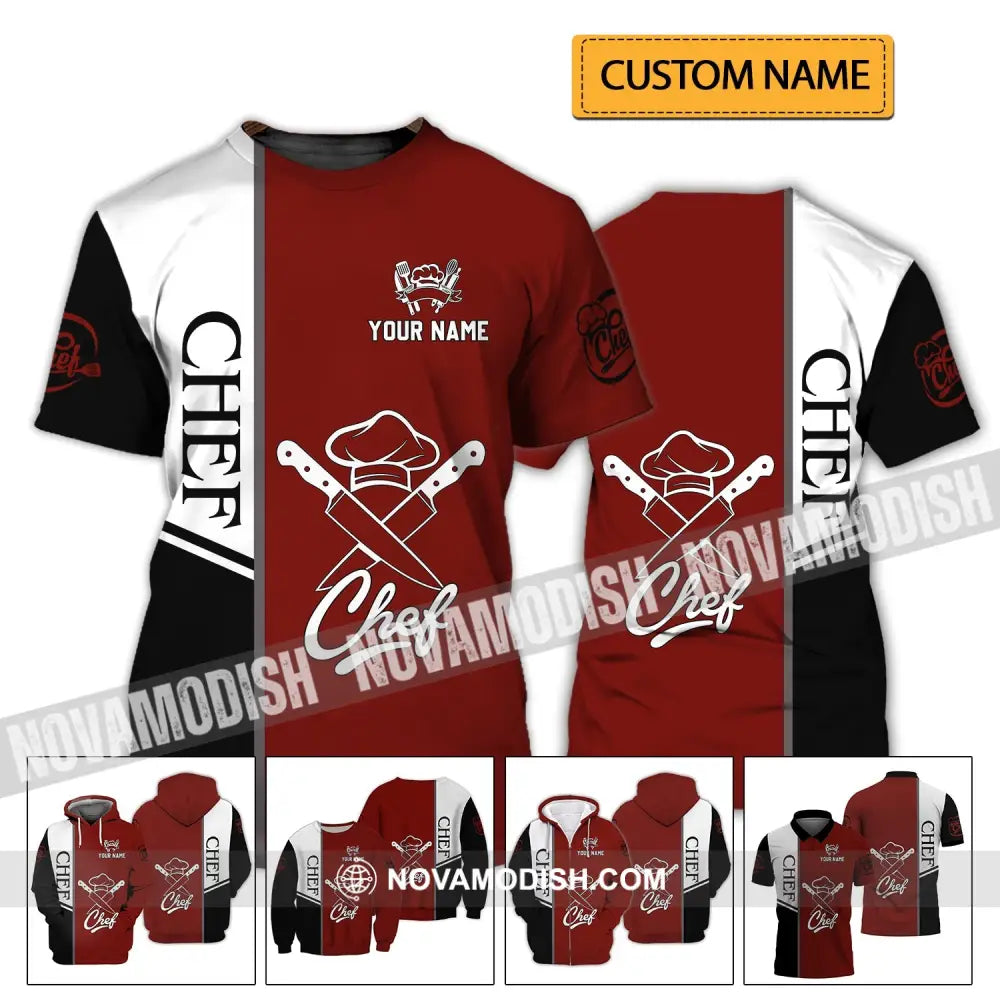 Unisex Shirt - Custom Name Shirt - Chef Black White And Red T-shirt