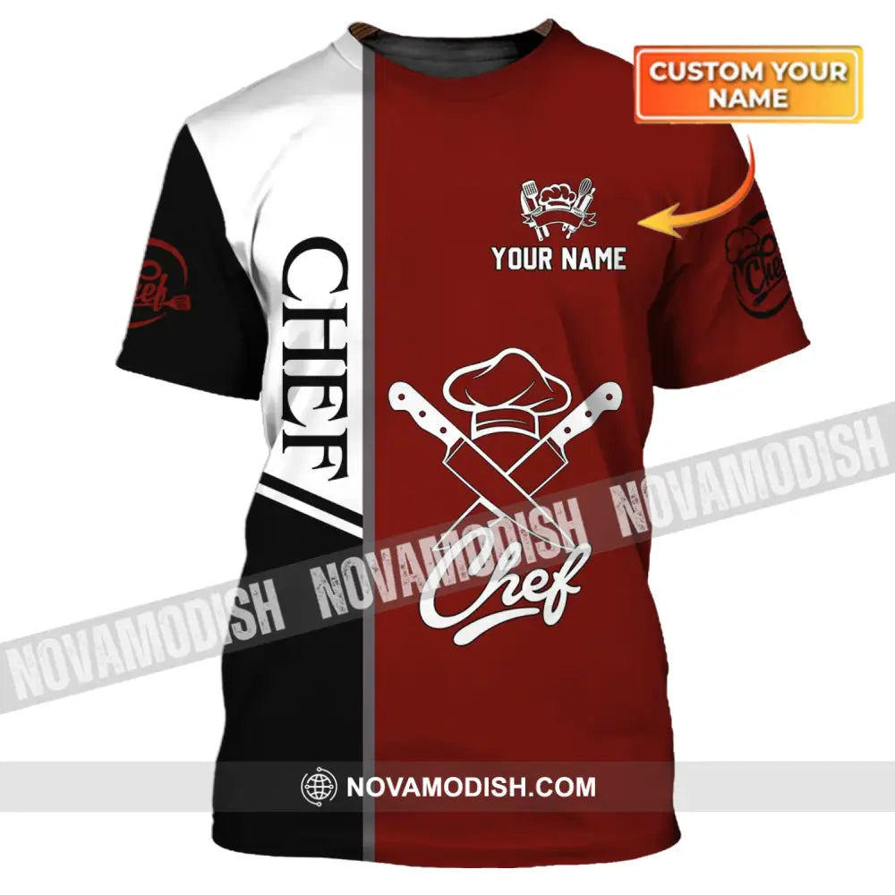Unisex Shirt - Custom Name Shirt - Chef Black White And Red T-shirt
