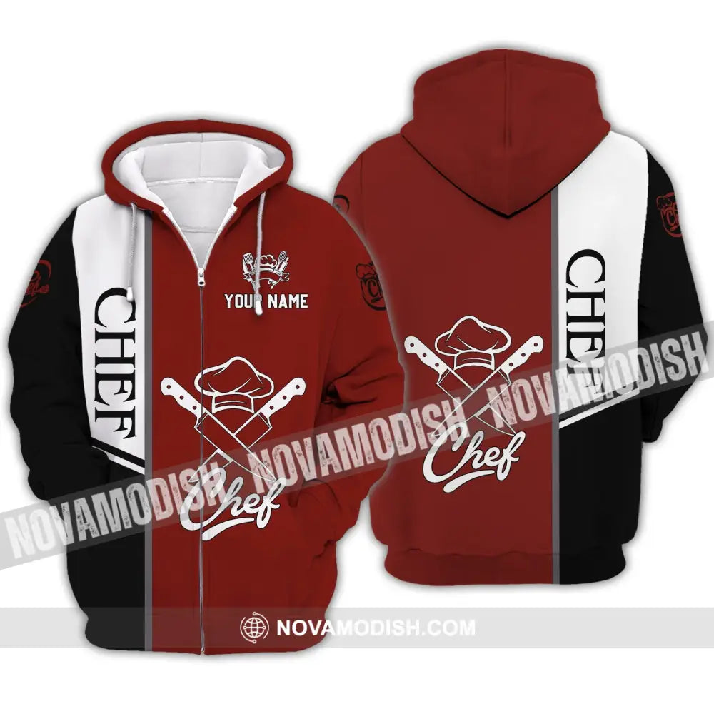 Unisex Shirt - Custom Name Shirt - Chef Black White And Red Zipper Hoodie / S T-shirt