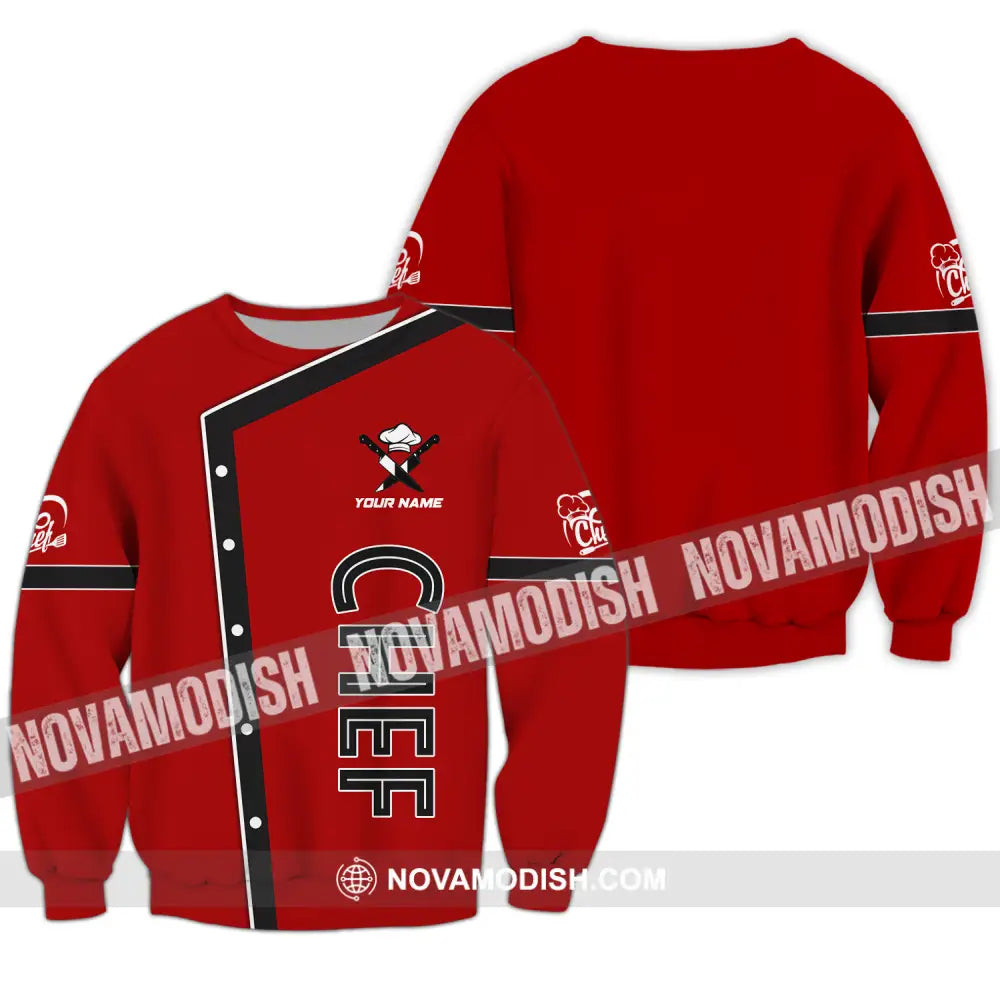Unisex Shirt - Custom Name Chef Shirt Classic Red Chef Shirt Long Sleeve / S T-shirt