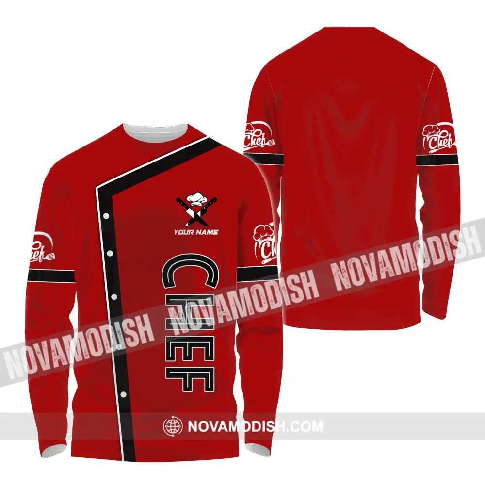 Unisex Shirt - Custom Name Chef Shirt Classic Red Chef Shirt Long Sleeve Shirt / S T-shirt