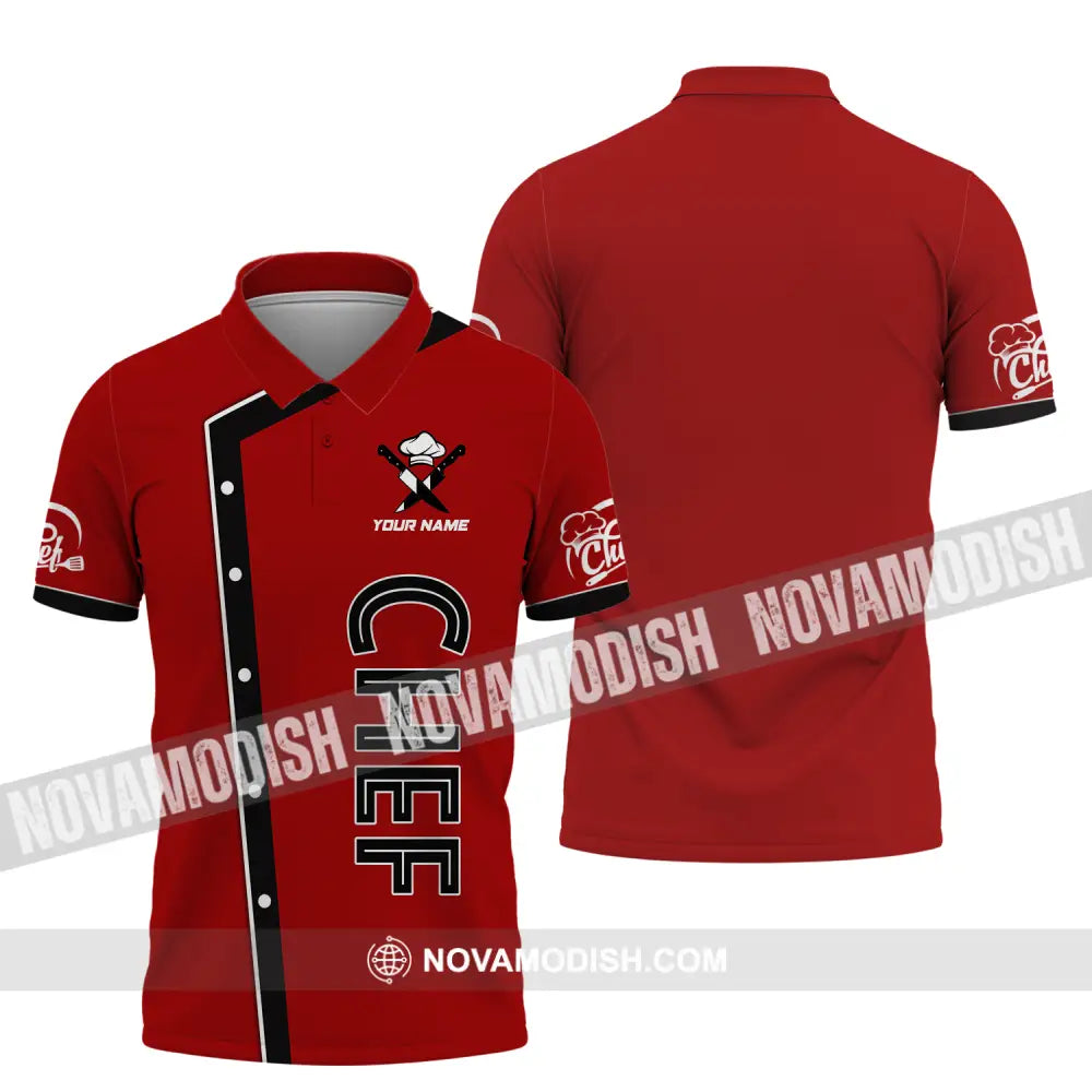 Unisex Shirt - Custom Name Chef Shirt Classic Red Chef Shirt Polo Shirt / S T-shirt