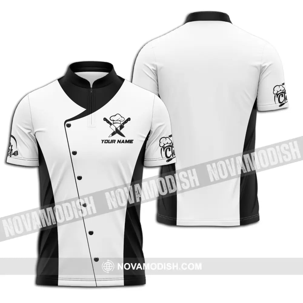Unisex Shirt - Custom Name Chef Shirt Classic Chef Shirt Zipper Polo Shirt / S T-shirt