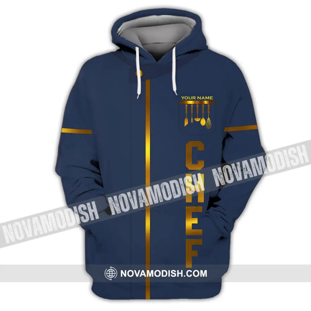 Unisex Shirt - Custom Name Shirt - Chef Dark Blue And Gold Line Shirt Hoodie / S T-shirt