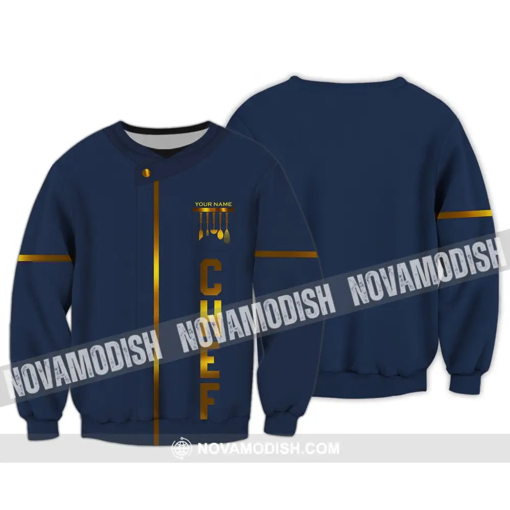 Unisex Shirt - Custom Name Shirt - Chef Dark Blue And Gold Line Shirt Long Sleeve / S T-shirt