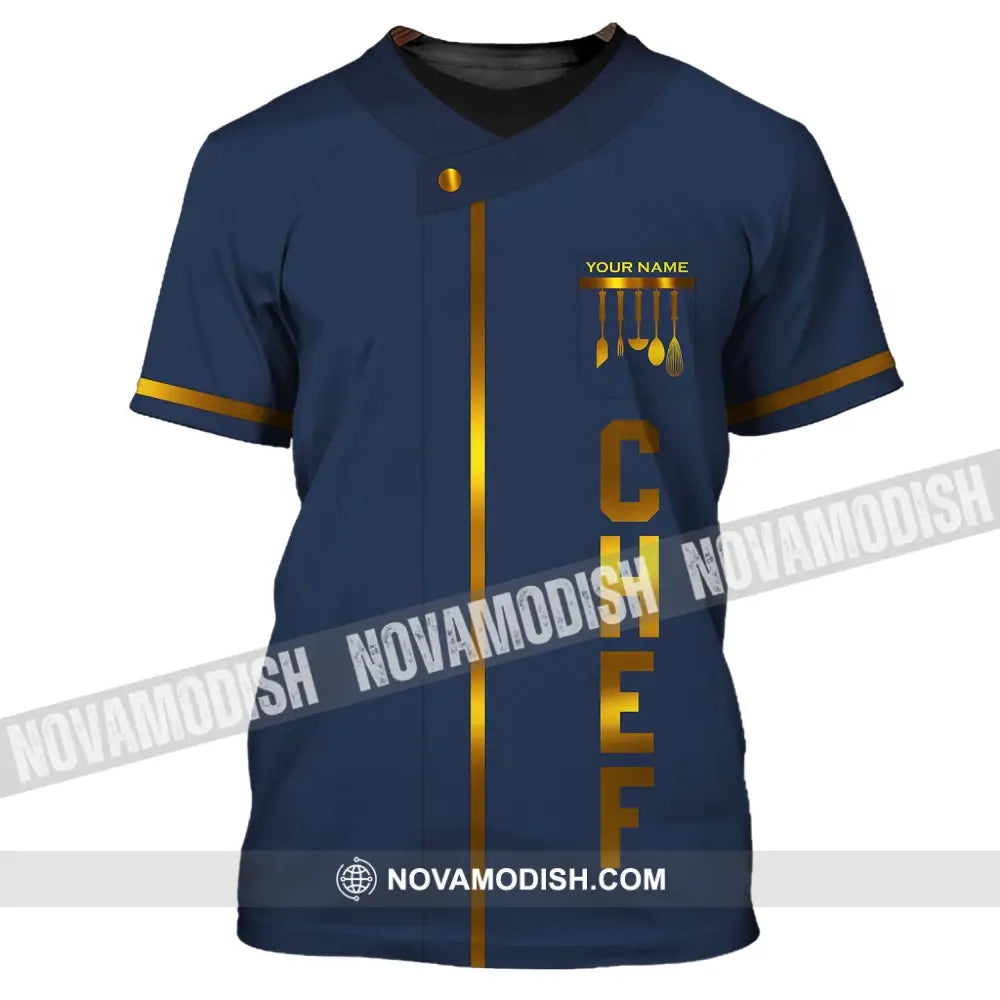 Unisex Shirt - Custom Name Shirt - Chef Dark Blue And Gold Line Shirt T-Shirt / S T-shirt